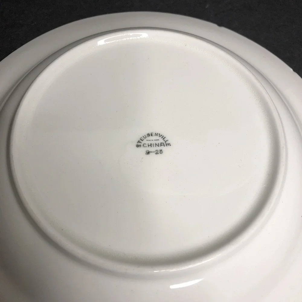 2 Steubenville Rimmed Soup Bowls Cobalt Blue Rim Pink Roses Vintage 8 3/4